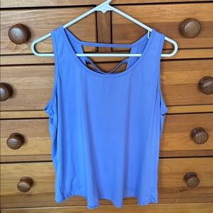 Blue Tank Top with Scoop Neck and Backless Cut Out